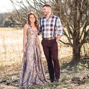 Calvin Klein Metallic Floral Embroidered Gown